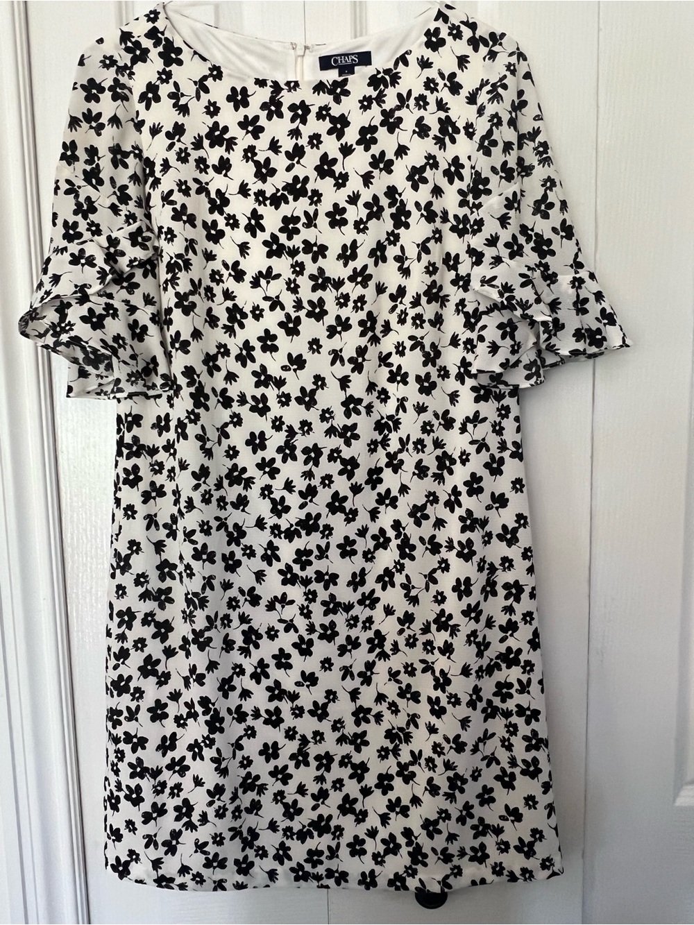 Chaps Black and White Floral Mini Dress.